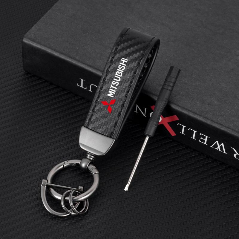 wszm6 Fashion Leather KeyChain Horseshoe Buckle Key Ring Car Key Rings for Mitsubishi Pajero Sport Outlander ASX Lancer Eclipse Cross