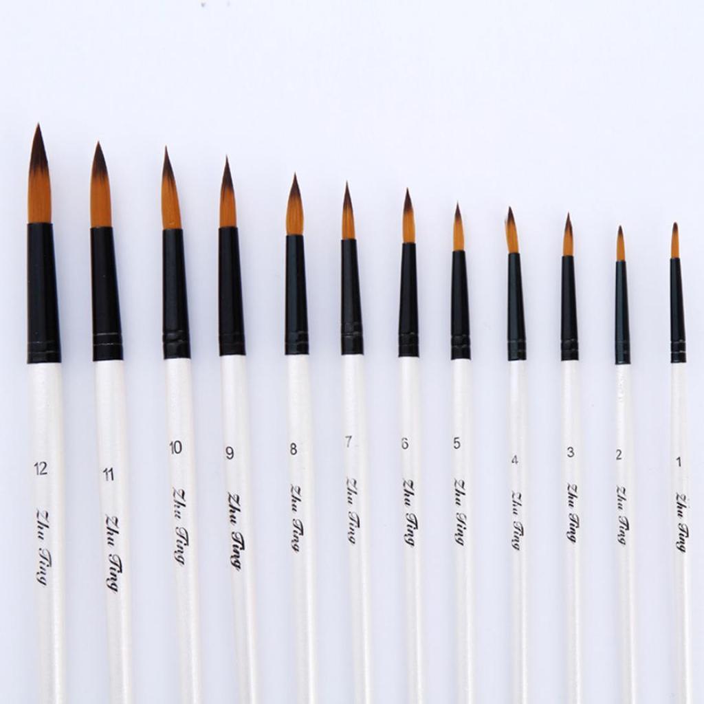 Monoceros 12Pcs Pointed Flat Top Paint Drawing Brush Acrylic Watercolor Oil Painting Pen