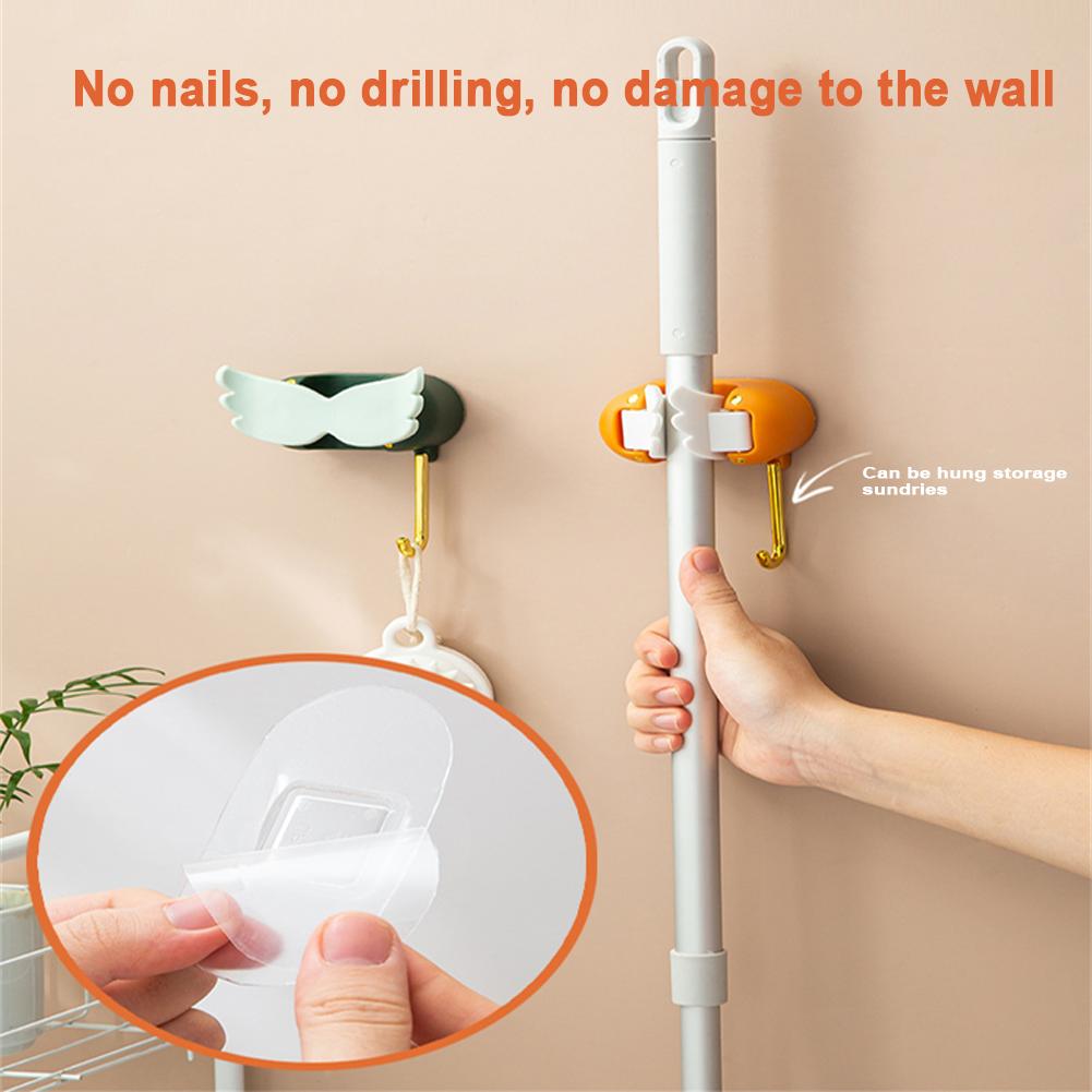 Mop Holder Strong Wall-mounted Punch-free Storage Holder With Hook Mop Clip Creative Durable Bathroom Accessories