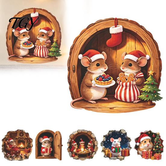 Removable Holiday Wall Stickers Mouse Hole Sticker, Christmas Decal, Self Adhesive Creative Cabinet Decals Cute Mice Sticker for Living