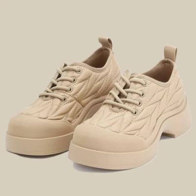 Женская новая британская обувь на толстой подошве, однотонная, модная, повседневная, удобная и универсальная, со шнуровкой