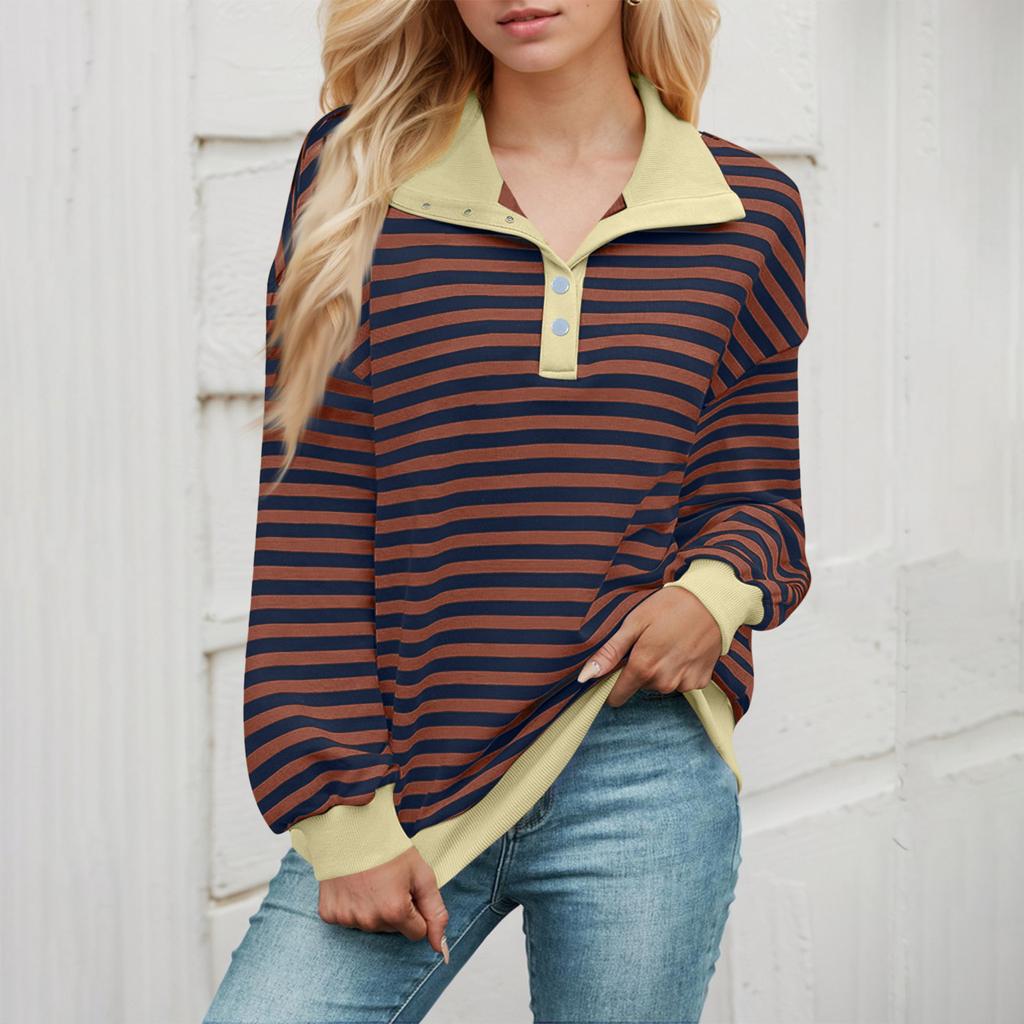 Женские свободные топы с длинными рукавами и V-образным вырезом в полоску, свитшот, футболка с длинными рукавами и цветными блоками, повседневные топы