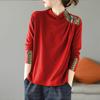 Ethnic Style Solid Color Printed Velvet Long-sleeved Base Shirt for Women In Spring Comfortable Inner and Outer Wear