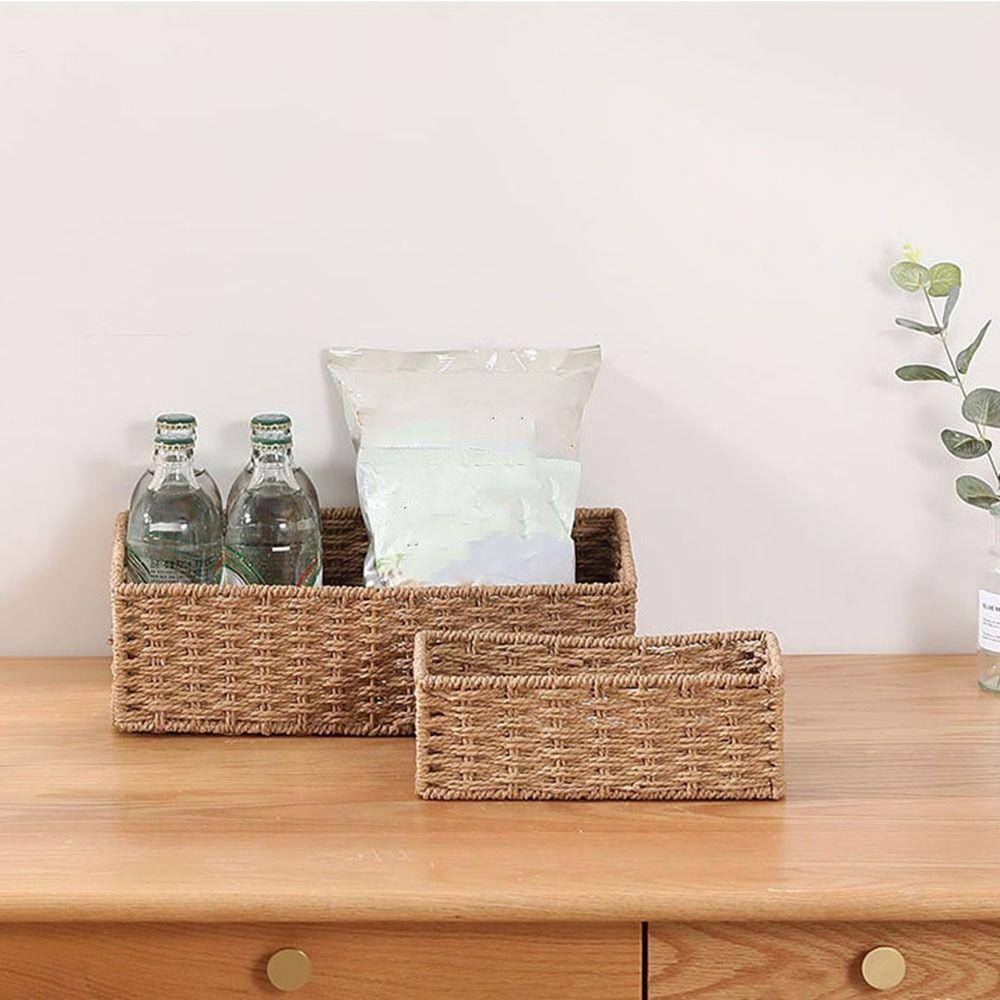 Large Capacity Woven Storage Basket Rectangular Snack Storage Box Cosmetics Storage Box for Home
