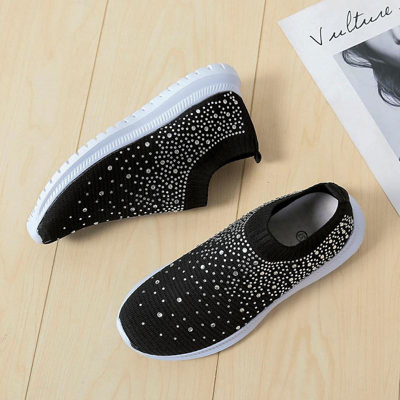 Модные женские сетчатые кроссовки для ходьбы со стразами и блестками, кроссовки-носки для бальных танцев, джаза, латиноамериканских танцев, теннисные женские трикотажные кроссовки для бега