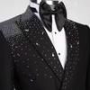 Модный свадебный мужской костюм 2 предмета пиджак брюки однобортный бусины кристалл приталенный жених формальные мероприятия