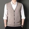 Мужской шерстяной жилет, осенне-зимний модный повседневный однотонный мужской кардиган с v-образным вырезом, жилет без рукавов, свитер для мужчин
