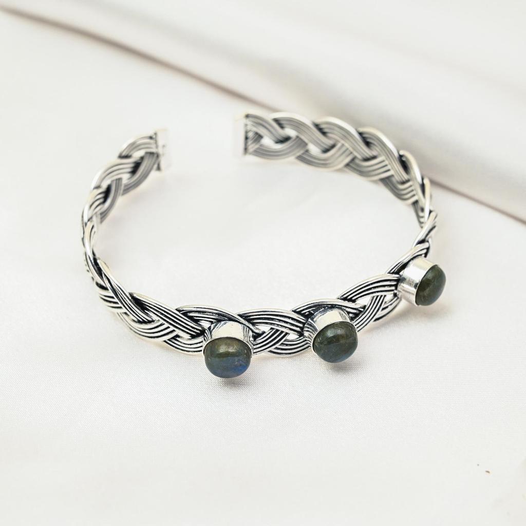 Браслет-манжета с лабрадоритом, серебряный браслет 925 пробы, ручная работа, регулируемый браслет-манжета с драгоценными камнями, подарки на помолвку