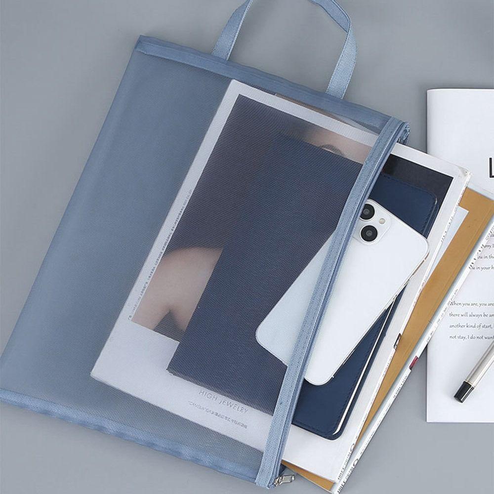 Simple Mesh Zipper Pouch Subject ID Card Storage Handbag Stationery Organizer Pouch Student Gift