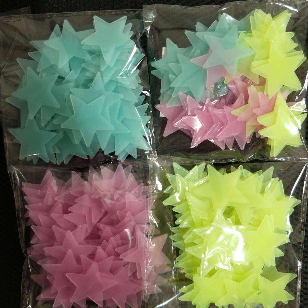 500PCS  Living Bedroom Luminous Fluorescent Color Decal Home Decor Stars Glow Wall Stickers Baby Kids