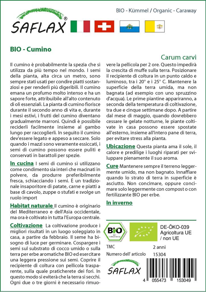 SAFLAX Garden in the Bag - Органический - Тмин - 800 семян - С субстратом в подходящем пакете-стойке - Carum carvi