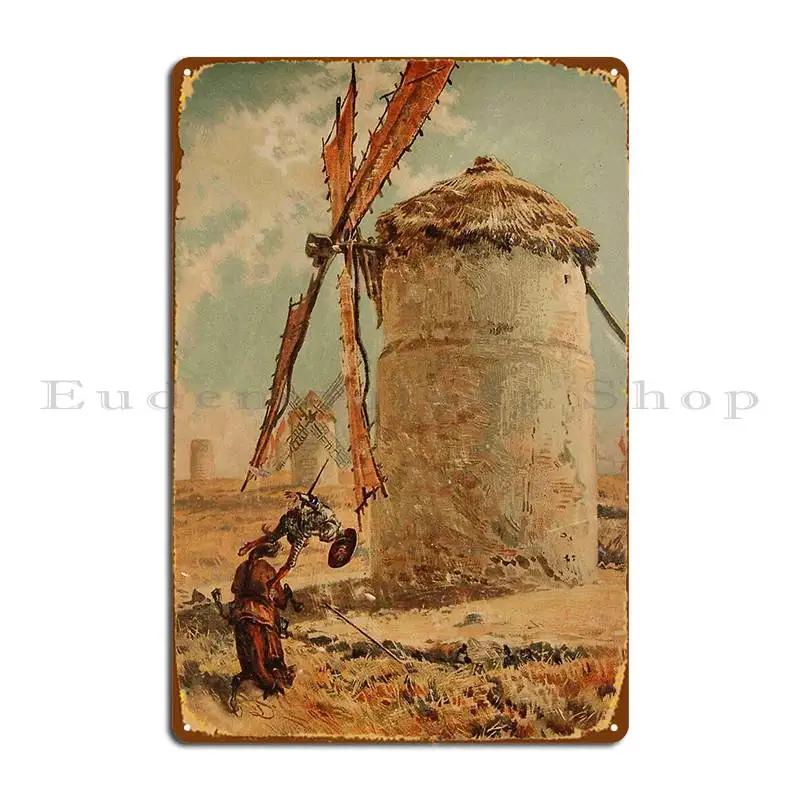 Don Quixote And The Windmill Metal Plaque Poster PaintingParty Pub Custom Mural Tin Sign Poster