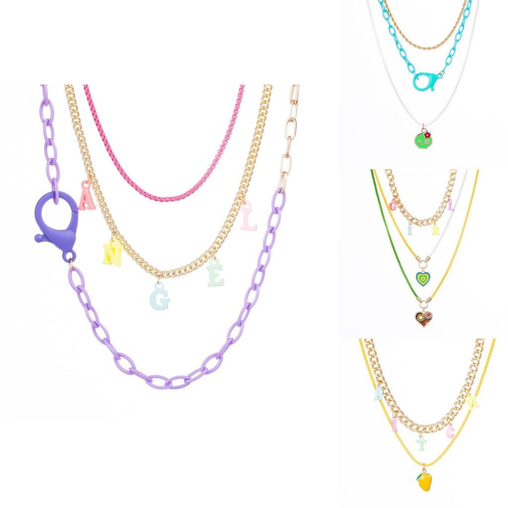 Модное многослойное ожерелье из сплава с буквами и черепом и фруктами для модных женщин