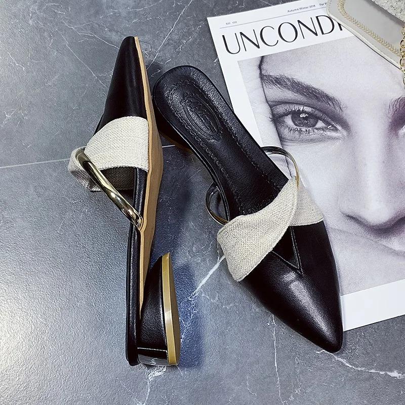 Модные элегантные туфли на каблуках Летние женские туфли Женские сандалии для отдыха тапочки удобные Открытые носки Slip-On Slides