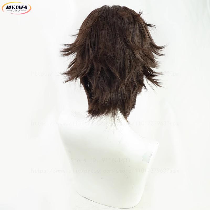 Косплей парик Виктора из Аркейн, Машинный Вестник Виктор, Короткие, Коричневые с белым, Термостойкие, Синтетические волосы, Аниме парики, Длинная версия