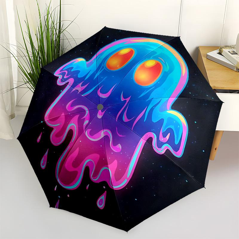 1pc Ghost Neon Automatic Open/Close Umbrella with Windproof, Functional Design, 8-Rib Sturdy Canopy, Durable Ribs,070