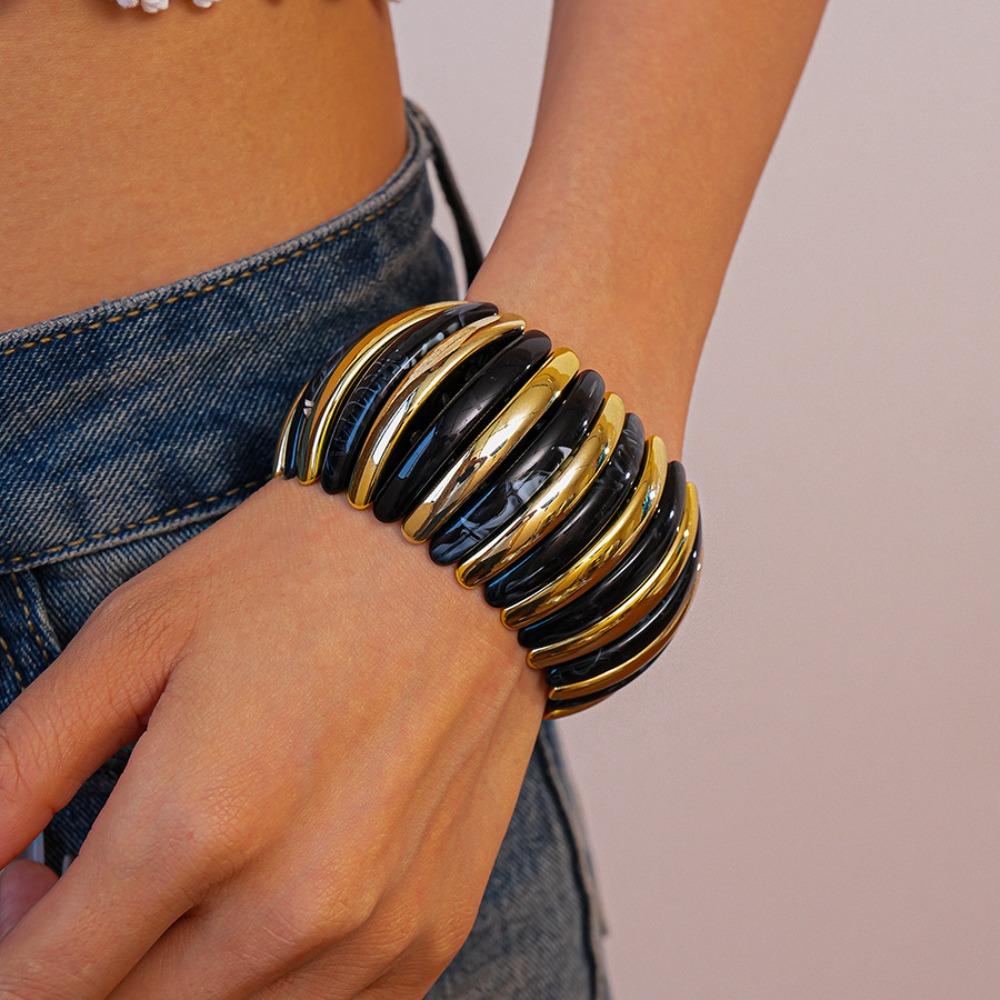Elastic Rope Bead Acrylic Bangle Bohemian Wide Chunky Bangles Creative Retro Hand Ring Girls