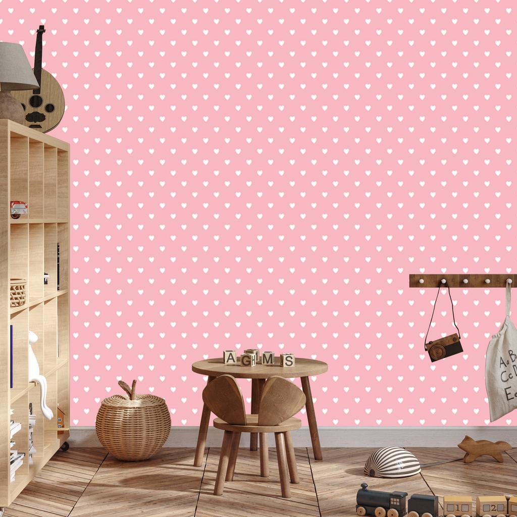 Hearts Wallpaper Coral and White 50x1000