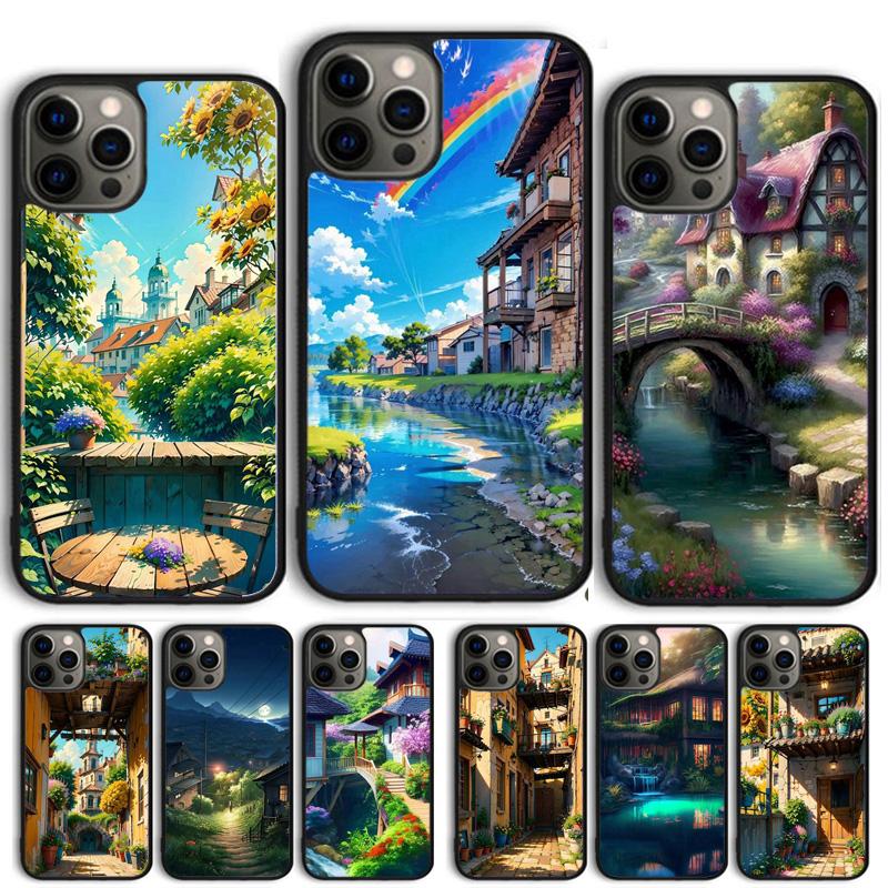 Ручная роспись Дом Красивый Пейзаж Чехол для телефона Для iPhone 17 Air 15 16 Чехол 11 13 14 Pro Max 12 Plus Max XR