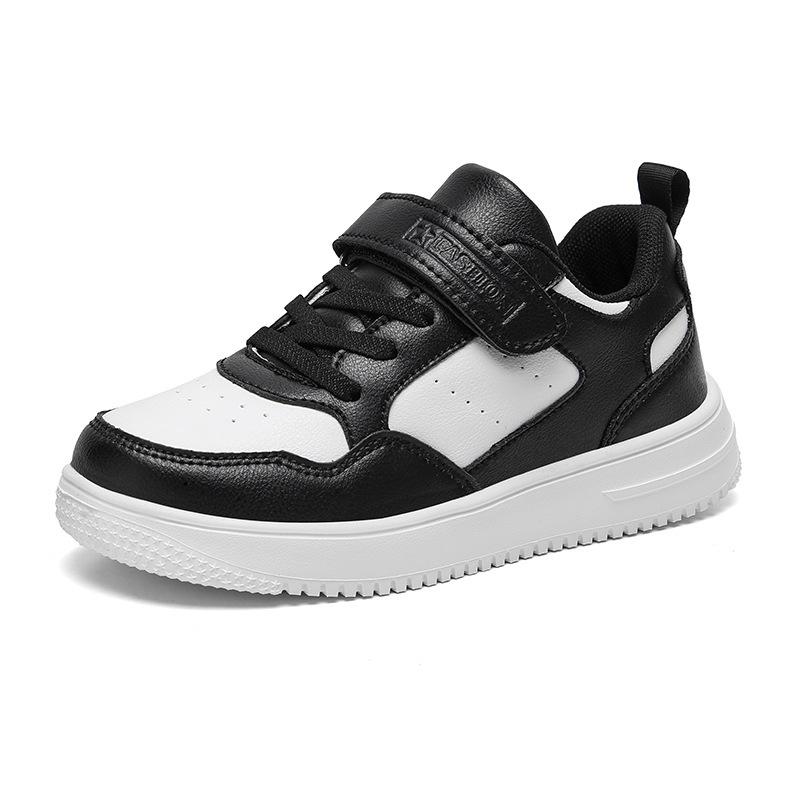 790 Middle and Older Children's New Trendy Fashion Black Spring and Autumn Leather Surface Classmates Boys Casual Shoes Small Black Shoes Girls Soft