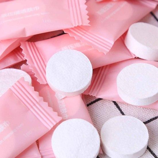 50 шт./пакет Очищающие салфетки Расширяемые Приятные на ощупь Полиэстер Одноразовые Спрессованные Салфетки для рук Салфетки для лица Принадлежности для туалетной комнаты