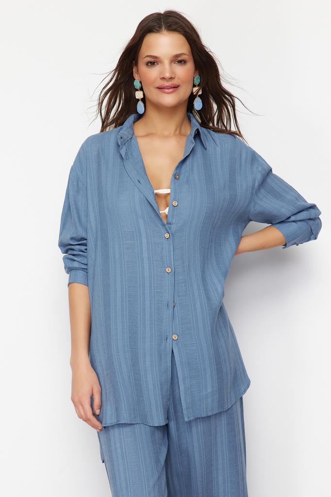 Женская модная новая рубашка синяя тканая рубашка