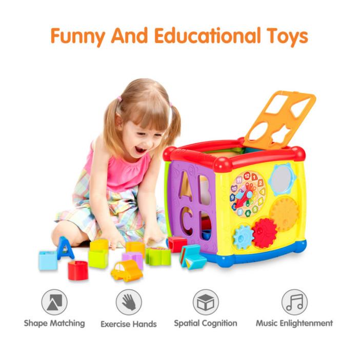 Tumama Многофункциональные музыкальные игрушки для малышей, музыкальная шкатулка, куб активности, шестеренки, часы, блоки, игрушки