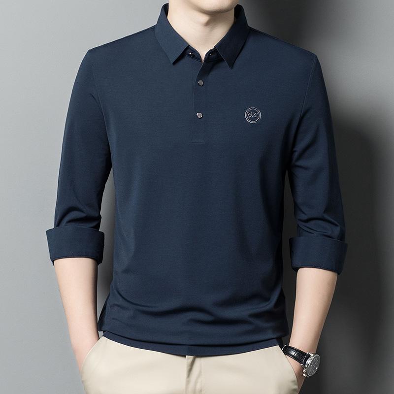 Long Sleeve Men's Spring and Autumn Lapel Middle-Aged Father Loose Polo Shirt Solid Color Pullover Underwear Top