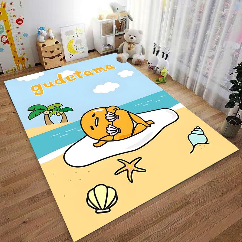 Мультяшный ковер Gudetama с изображением пляжа, узором из ракушек и морских звезд. Подходит для использования в качестве противоскользящего покрытия для гостиной, спальни, диванов