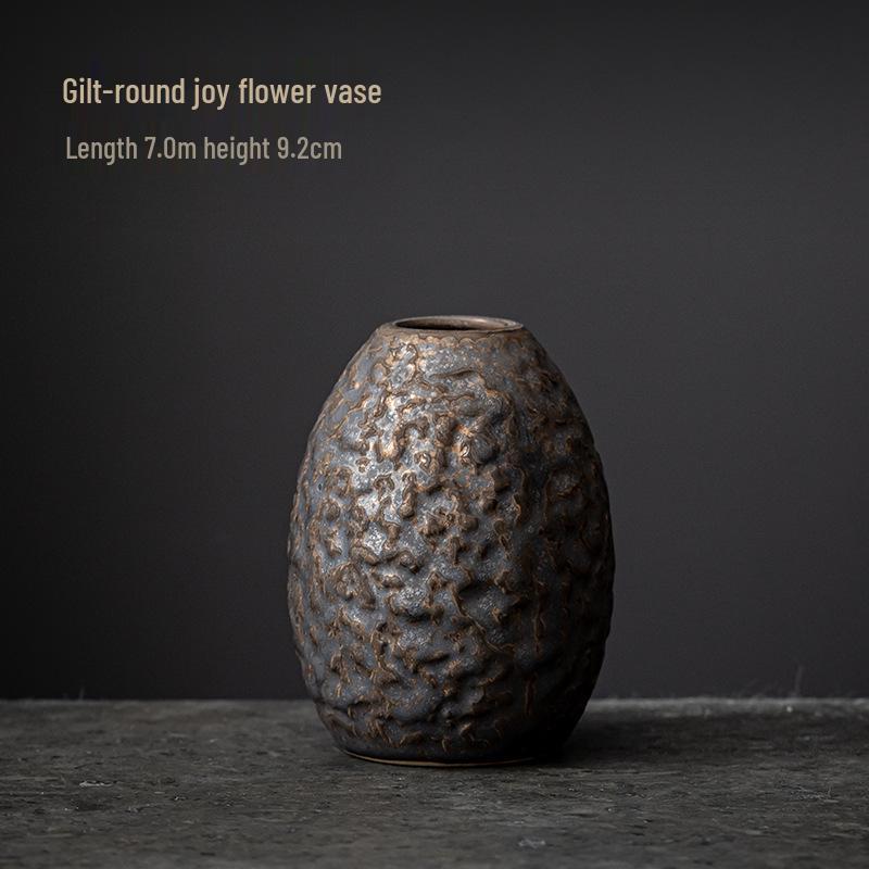 Gilt Zen Retro Pottery Vase for Dried Flower Arrangements - Small Ceramic Ornament