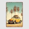 Yellow VW Beetle Compact Car Specs Retro Classic Car Metal Poster Sign Garage Club Custom Wall Tin Room Decor Home Decor