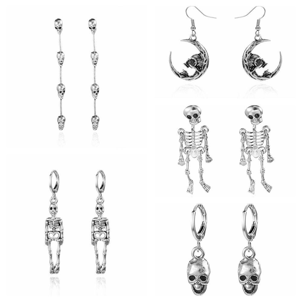 Skeleton Ghost Ear Studs Metal Skull Dangle Earrings Retro Halloween Earrings  Gift