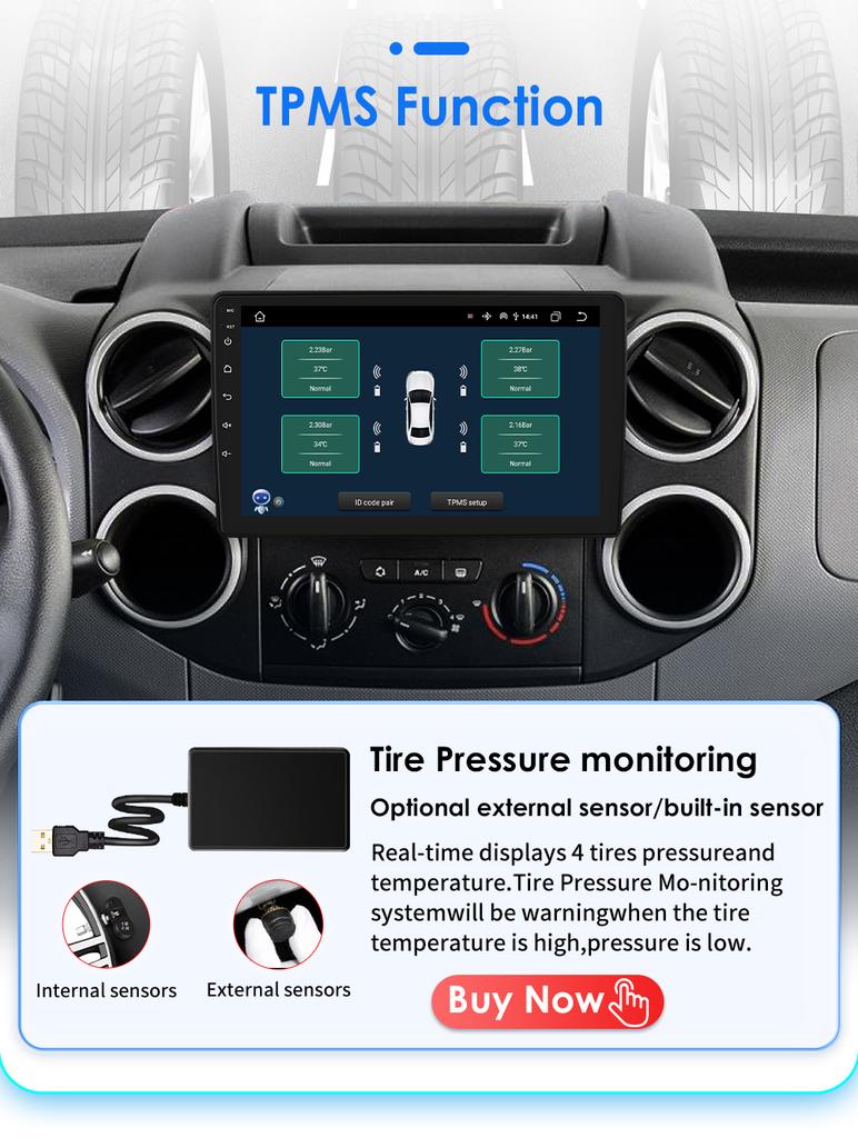 Hizpo 9-дюймовая беспроводная автомагнитола Carplay Android Auto для Citroen Berlingo B9 Peugeot Partner 2008 - 2019, 2 Din, мультимедийная стереосистема со встроенным кулером