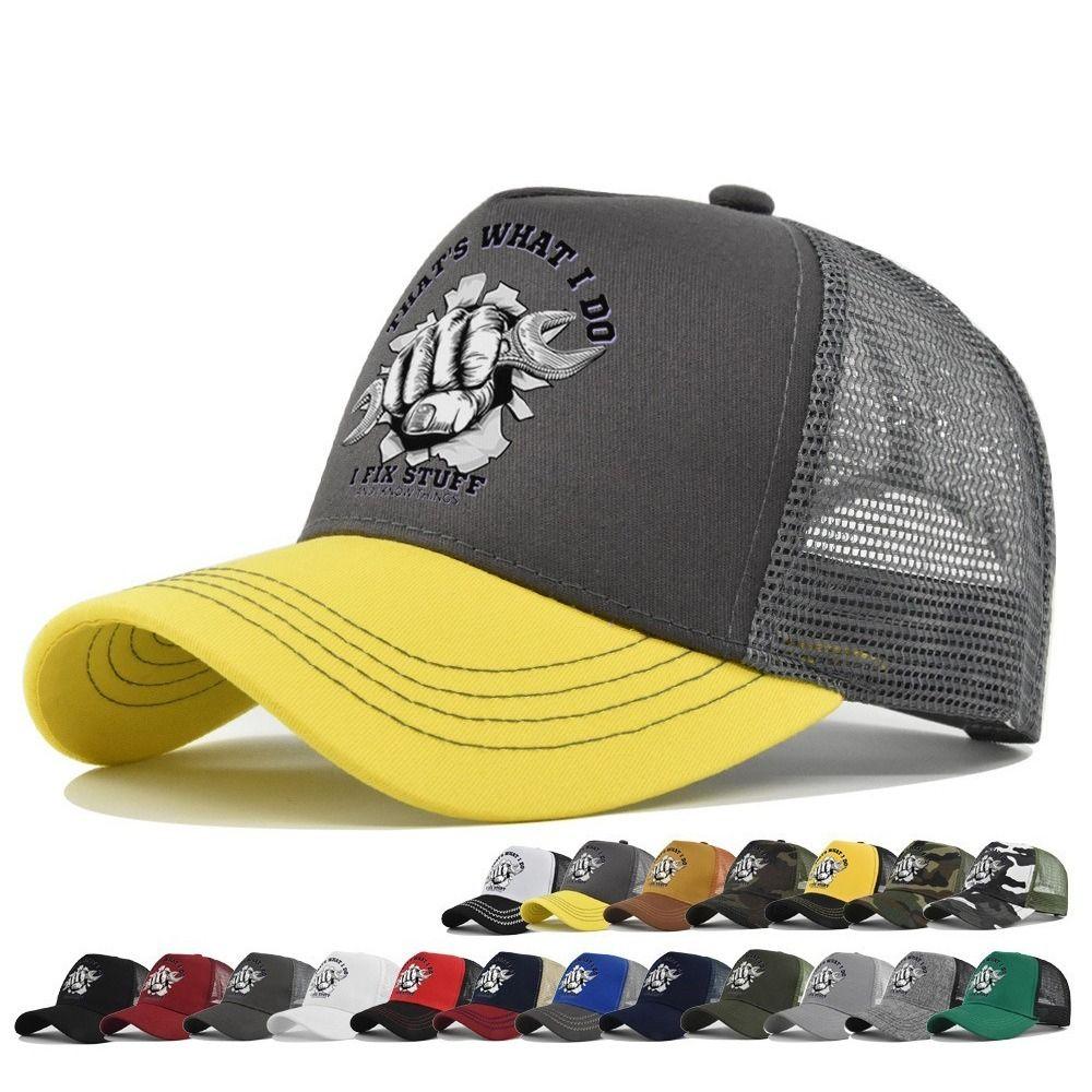 Breathable Summer Baseball Cap Mechanic Graphic Outdoor Sun Hat Vintage Mesh Trucker Hat For Men
