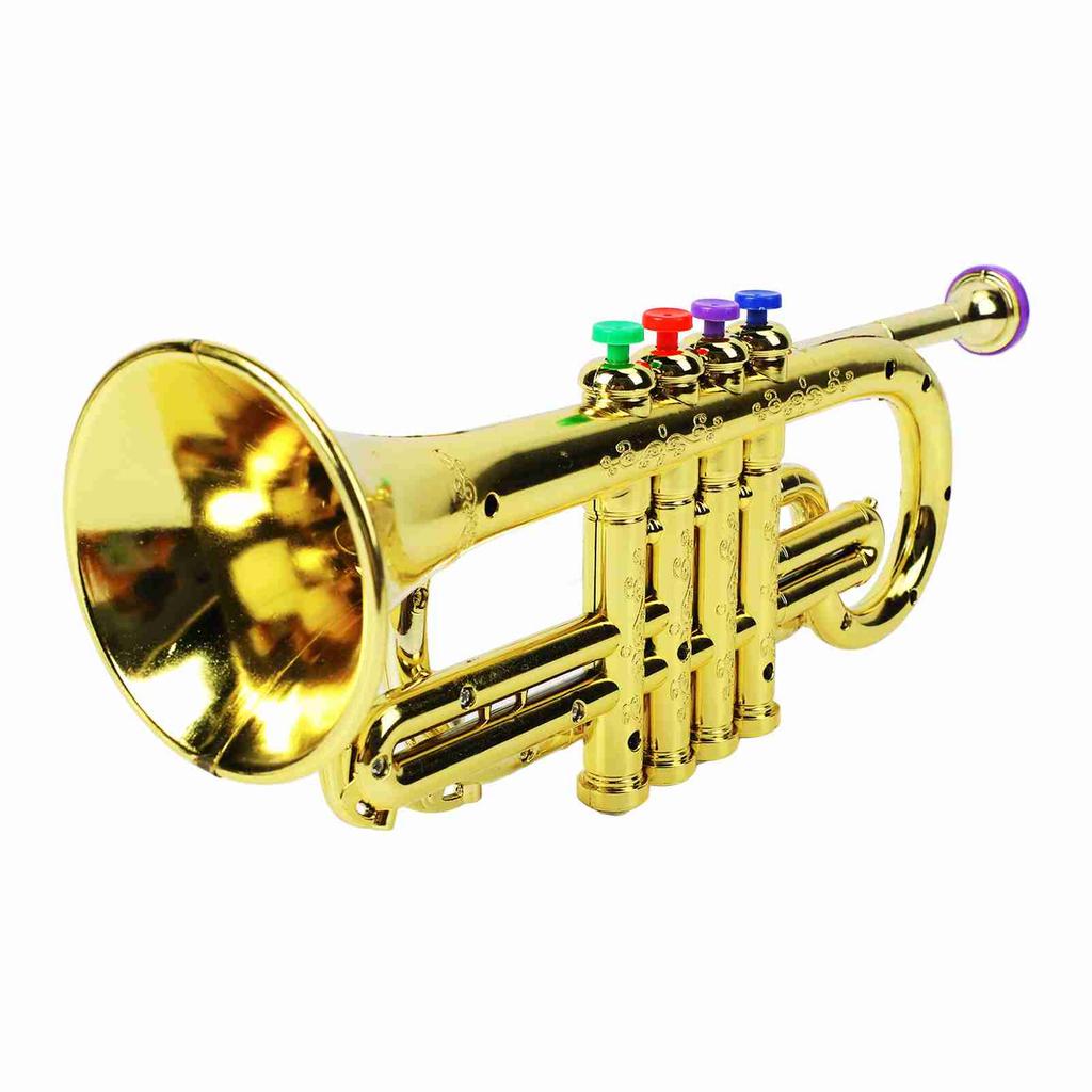 Gold Kid Trumpet Toy with 4 Colored Keys Interesting Educational Musical Children Trumpet Toy