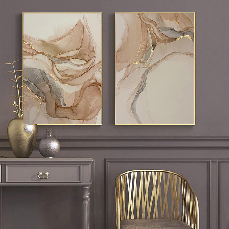 Абстрактные современные бежевые, золотые, розовые, коричневые, спиртовые чернила, жидкие художественные текстуры, печать на холсте, настенные картины для декора гостиной