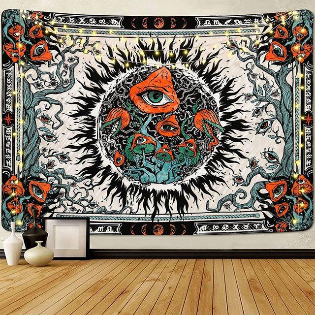 Burning Sun Tapestry Vintage Floral Psychedelic Mushroom Room Decor Aesthetic Plants And Leaves Tapestries Mystic Hippie Cloth