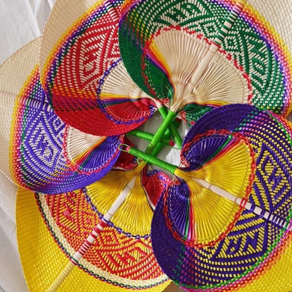 Bamboo Palm Leaf Fan Handmade Colorful Bamboo Fan Photography Props Hand-woven Fan Summer