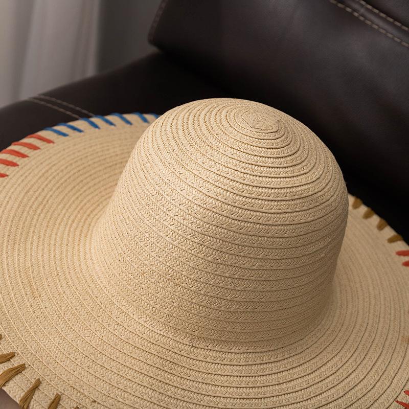 Women's Wide Brim Straw Hat, Summer UV Protection Beach Sun Hats Foldable Floppy Travel Cap Large Wide Brim, Trendy Solid Color Outdoor Hat For Ladies