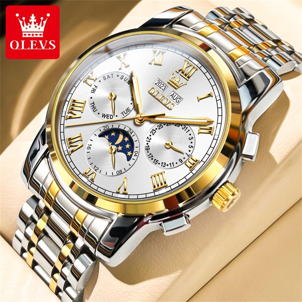 OLEVS Men's Watches Business Fashion Original Automatic Mechanical Wristwatch for Man Waterproof Moon Phase Calendar Trend Dress