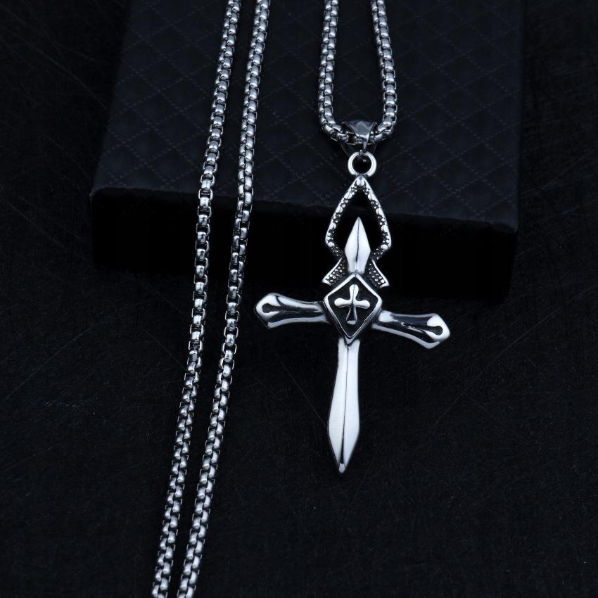 Necklace Silver Steel Cross Prayer 368