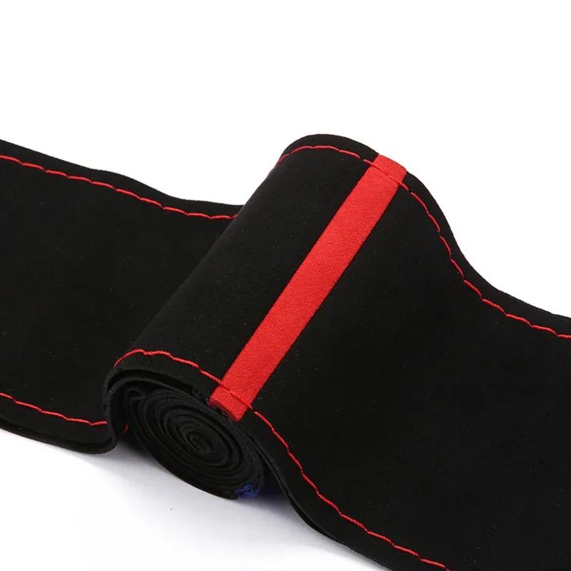 Черная замша красная метка плетение на рулевое колесо чехол на рулевое колесо автомобиля универсальный диаметр 15 дюймов/38 см авто автомобильные аксессуары