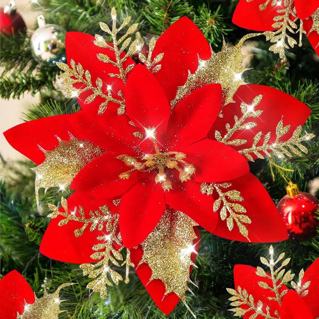 Large Artificial Christmas Flowers Glitter Xmas Tree Ornaments DIY Wreath Simulation Floral Wedding New Year Party Home Decor