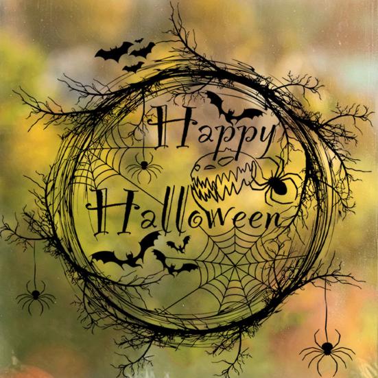 Easy Peel Halloween Clings Happy Static Window Stickers, Black Spider Web And Bat Silhouette Decals, Durable Art Self-Adhesive Glass Waterproof