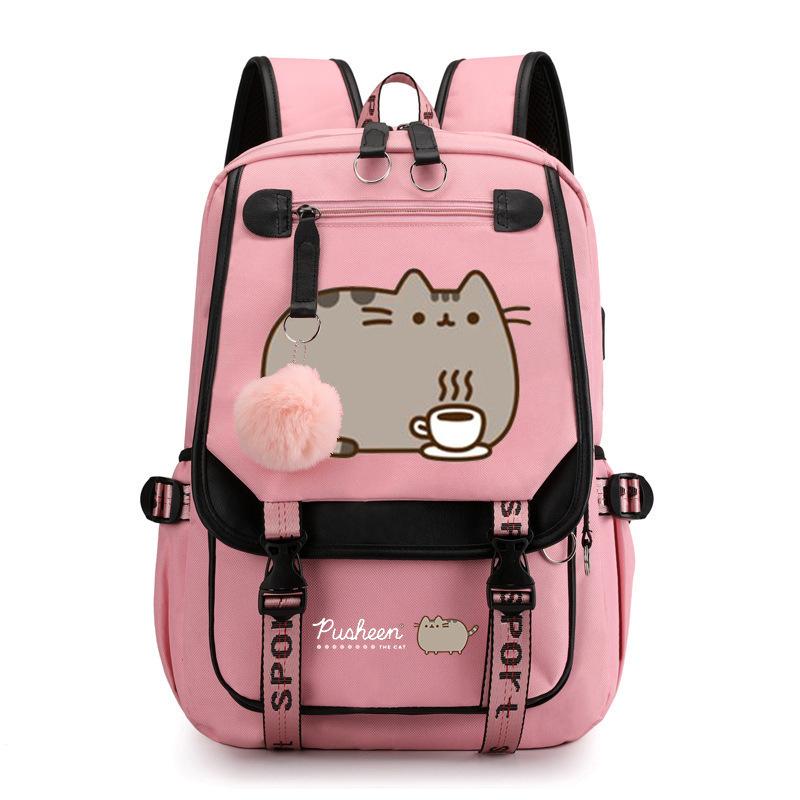 Pusheen Cat Large Capacity Backpack Outdoor Travel Laptop Bag Student Casual Daypack Cute Kitty Design