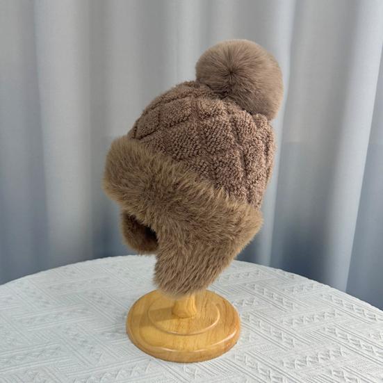 Женская зимняя шапка с ушами, толстая плюшевая шапка с помпоном, защищающая уши, трикотажная, сохраняющая тепло, эластичная, для холодной погоды, уличный головной убор