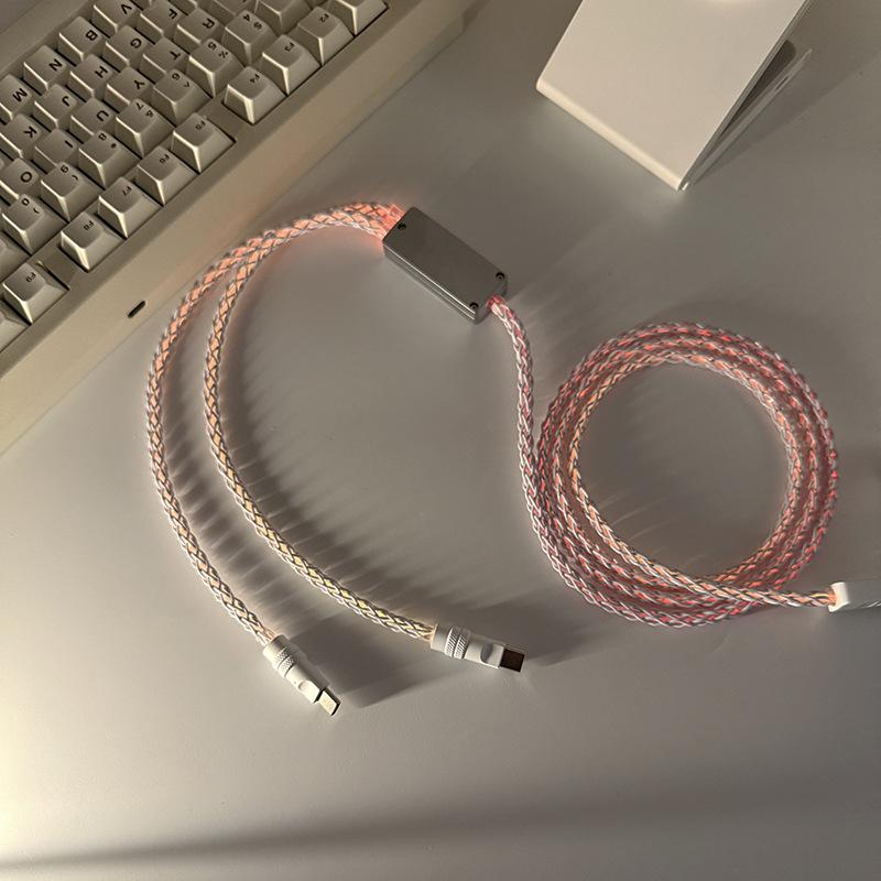 Плетеный RGB-кабель с градиентной подсветкой 8K, с магнитным разъемом, для механической клавиатуры, с разветвителем на два порта, для Carplay