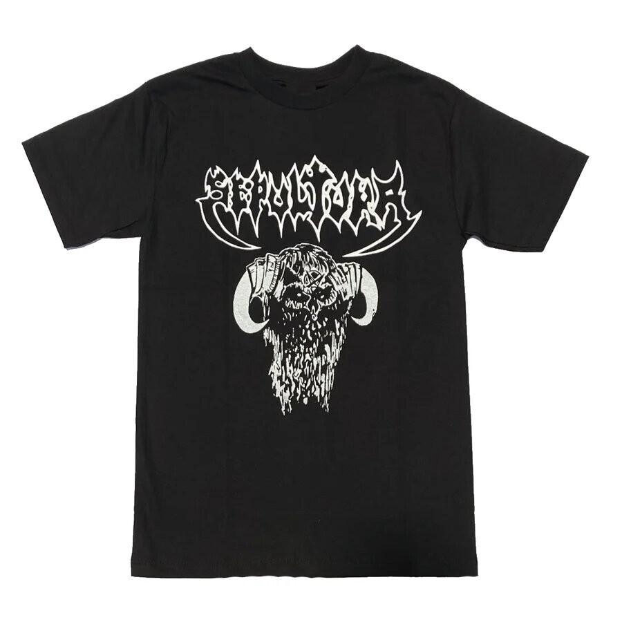 Футболка Sepultura Horns, Тяжелая черная хлопковая футболка, Размеры от S до 5XL, Унисекс футболка