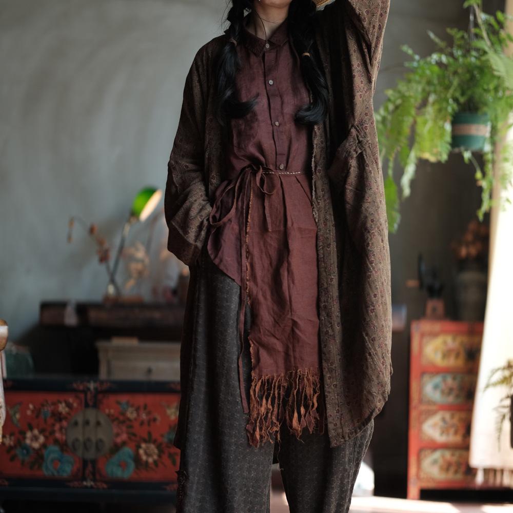 Johnature Женские тренчи с винтажным принтом и цветочным принтом, с карманами в стиле пэчворк, осенние хлопковые женские длинные тренчи в китайском стиле