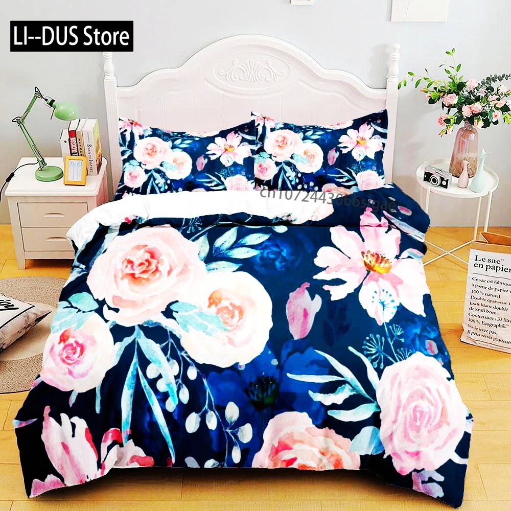 Набор постельного белья из стиранного хлопка с 3D-печатью, рисунок птицы и цветы, маленький односпальный, полуторный, двуспальный, королевский, суперкоролевский размер